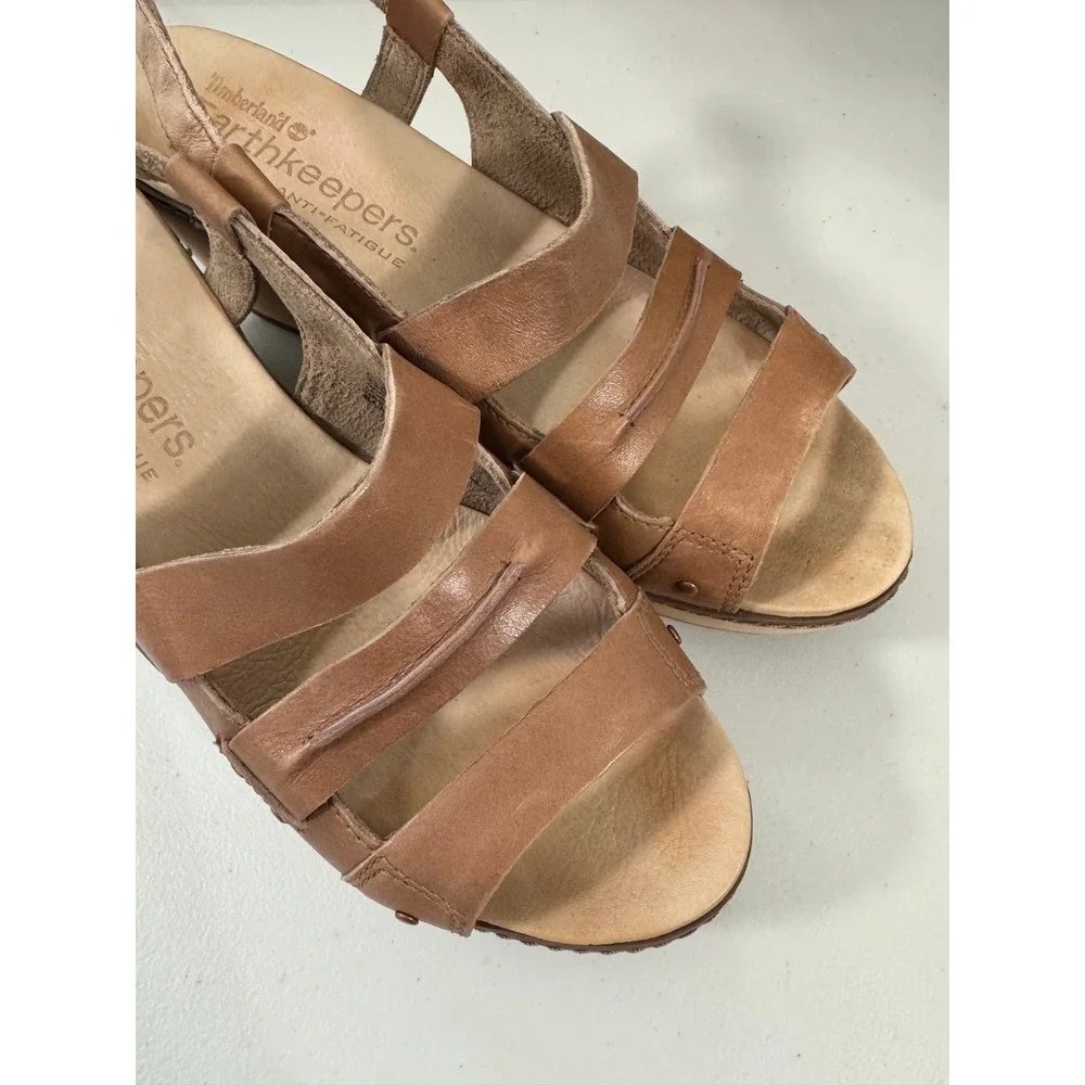 Timberland Earthkeepers Brown Leather Wood Wedge Sandals Womens 8 Boho Retro